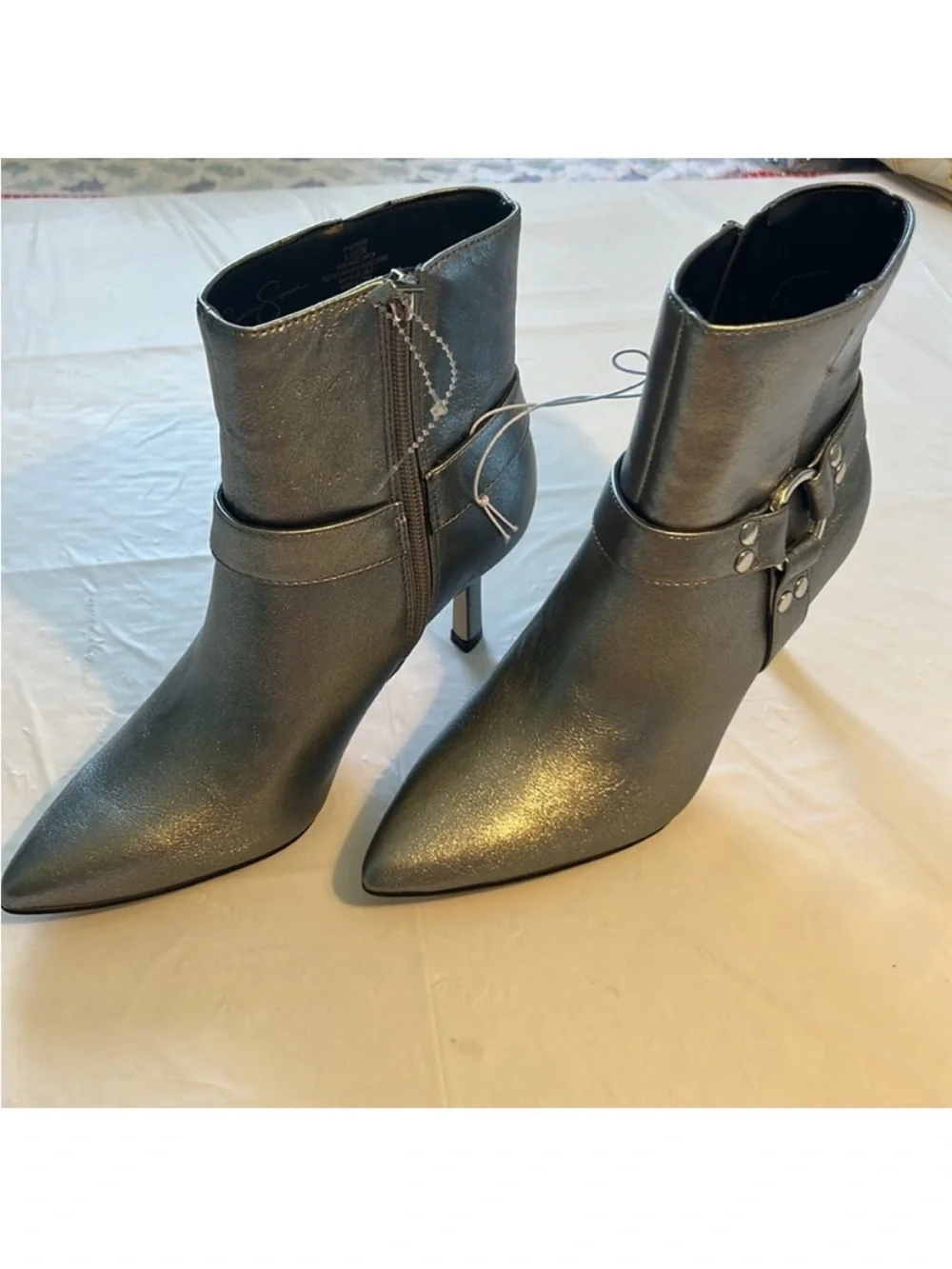 Jessica Simpson 5.5 Booties Darnina Vegan leather Silver Ankle Stiletto Boot